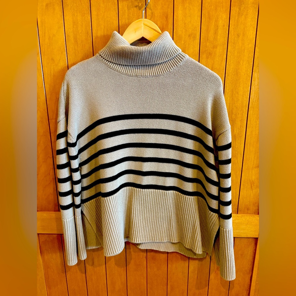 GAP Striped Turtleneck Sweater - Black and Cream